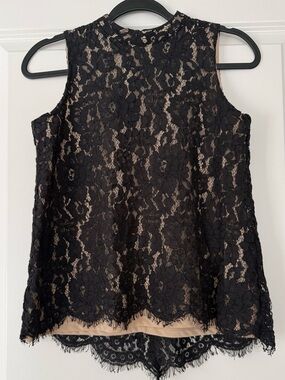 Rose & Olive Black Lace Overlay Sleeveless Top with Nude Lining